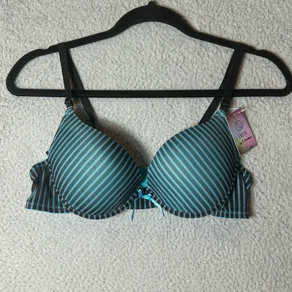 Hers by Herman Bra Womens 38B Blue Black Striped Underwired Bra‎ NEW